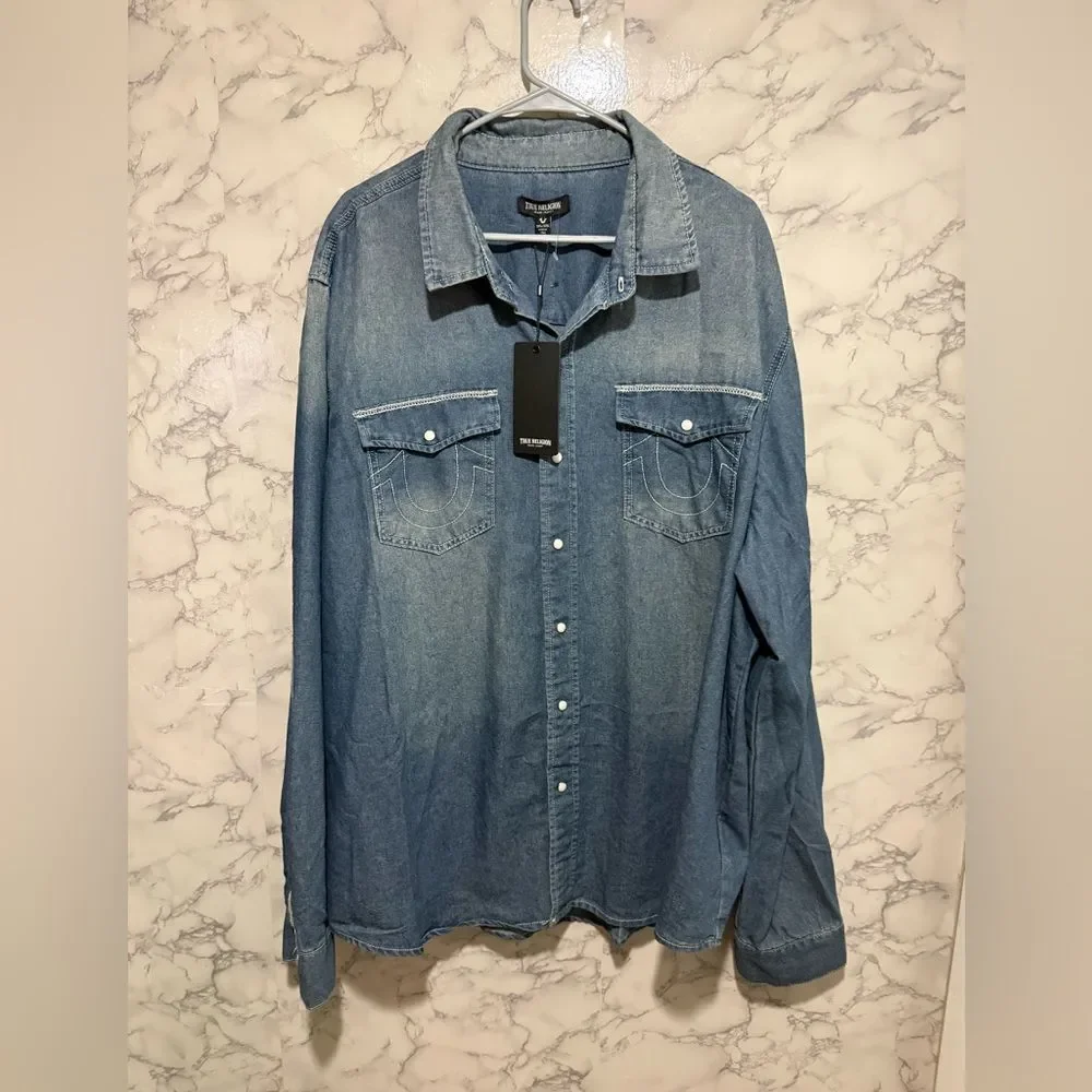 NWT True Religion Men’s Blue Denim Shirt 3XL